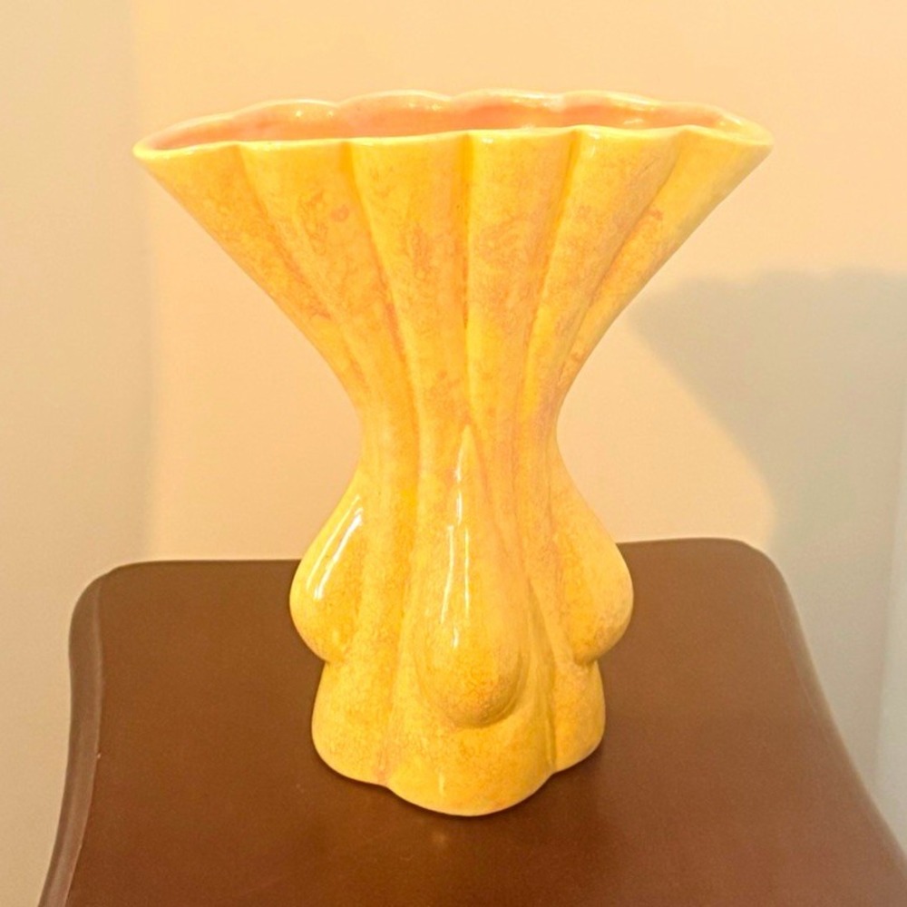 Vintage Gonder H601 Mid-Century Modern Pottery Ceramic Vase Yellow/Pink 9in